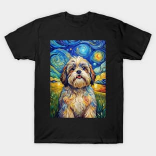 Shih Tzu Dog Breed Painting in a Van Gogh Starry Night Art Style T-Shirt